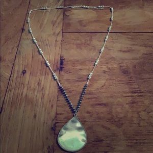 Long Silver & Beaded Necklace